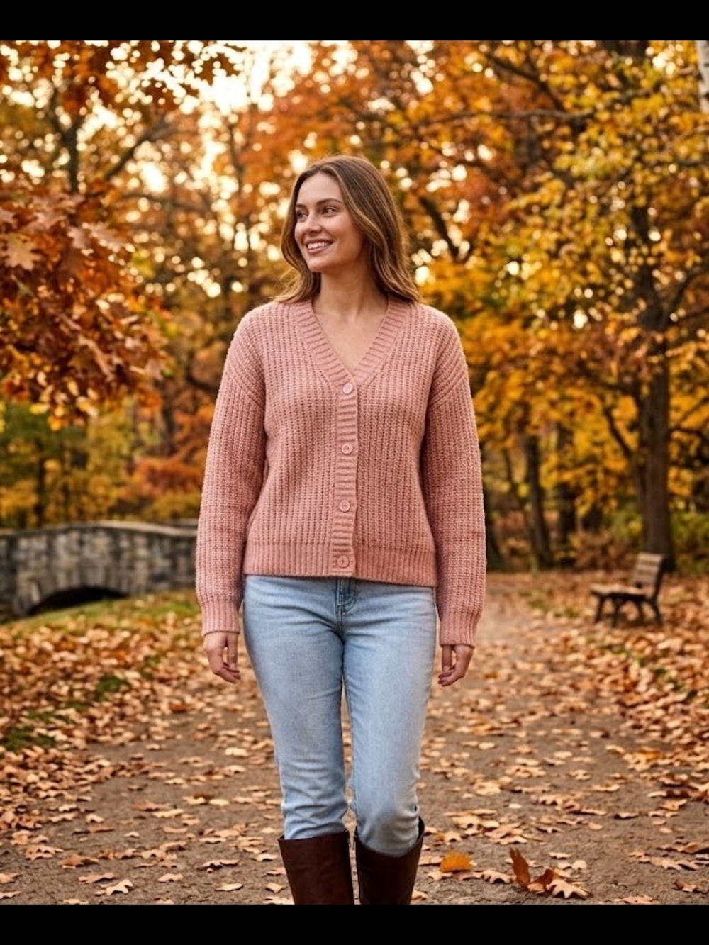 Lands' End Rose-Pink V-Neck Button Cardigan